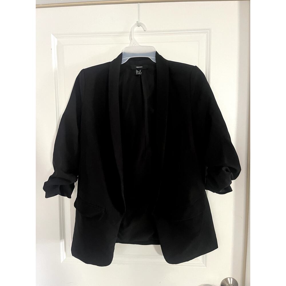 Black Blazer Ruched Sleeve - Medium